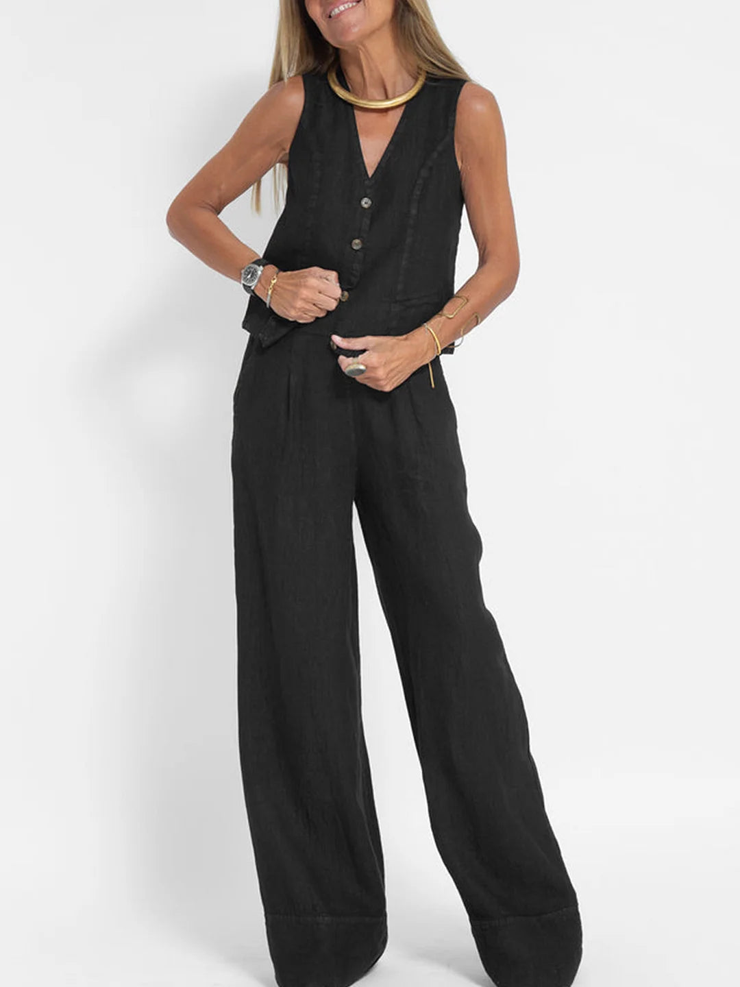 Aira - Ensemble Gilet Met Knopen &amp; Brede Broek
