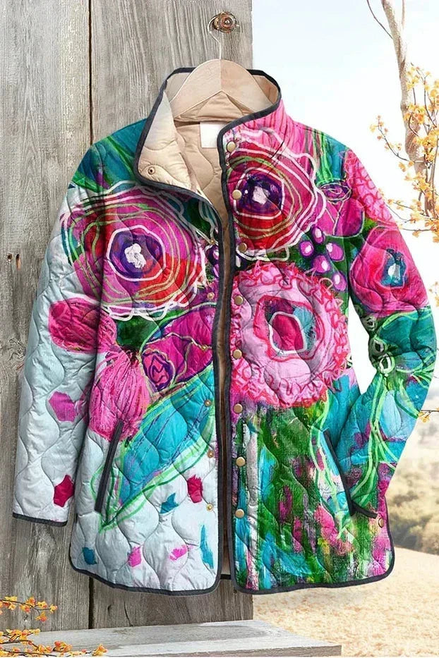 Roswitha™ | Gewatteerde jas met bloemen in roze