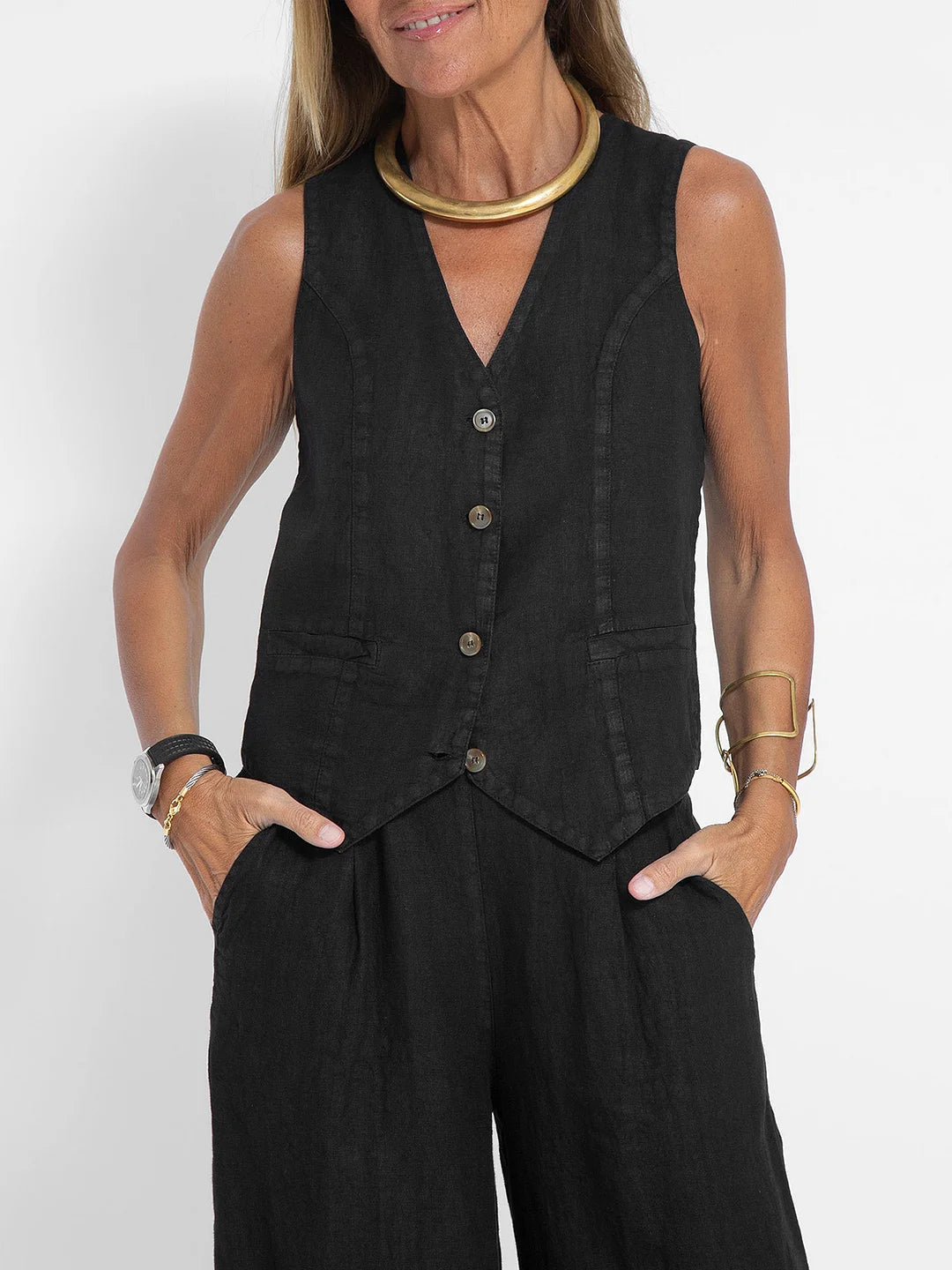 Aira - Ensemble Gilet Met Knopen &amp; Brede Broek