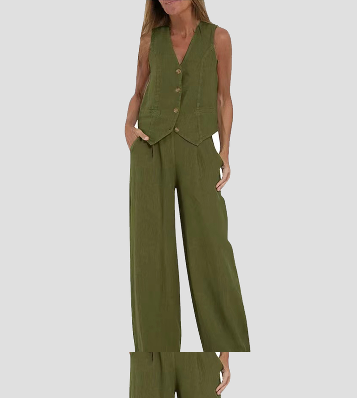Aira - Ensemble Gilet Met Knopen &amp; Brede Broek