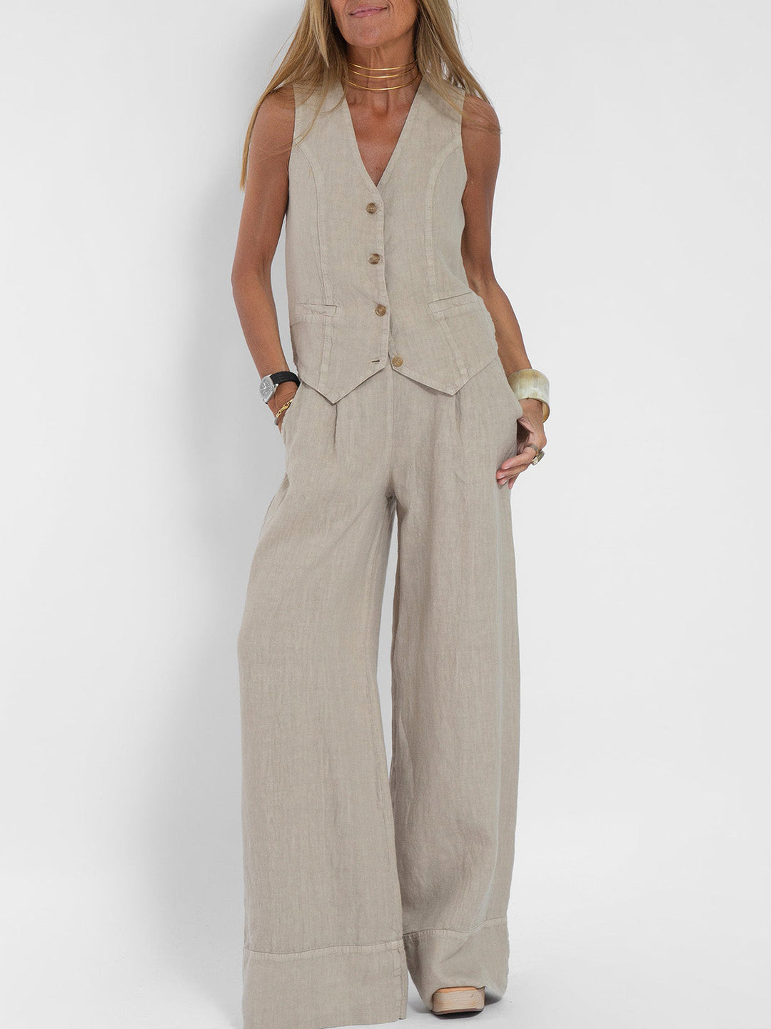 Aira - Ensemble Gilet Met Knopen &amp; Brede Broek