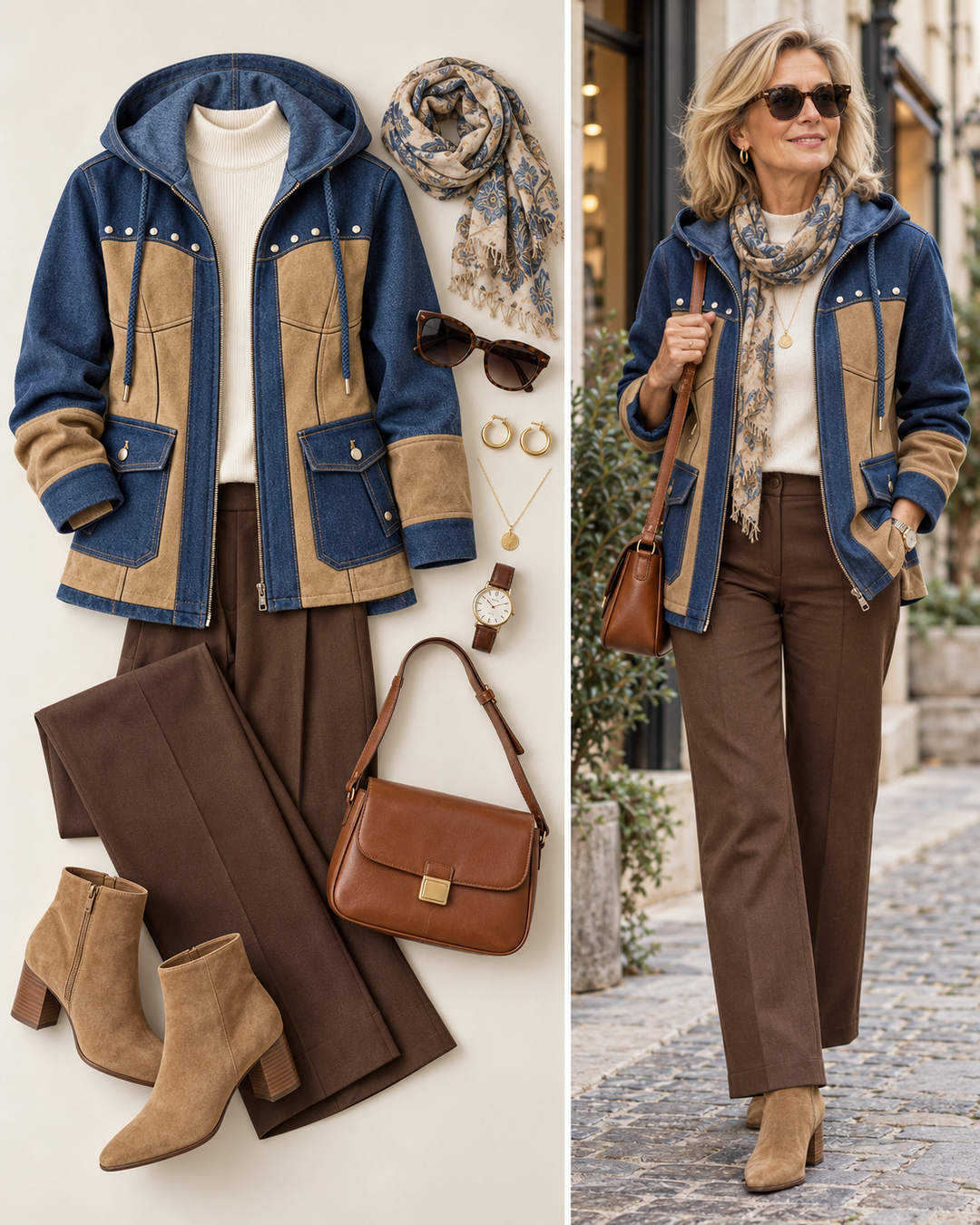 Beate™ | Hoodie-jack in patchwork-look