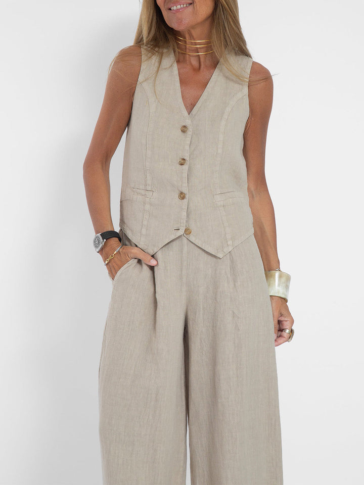 Aira - Ensemble Gilet Met Knopen &amp; Brede Broek