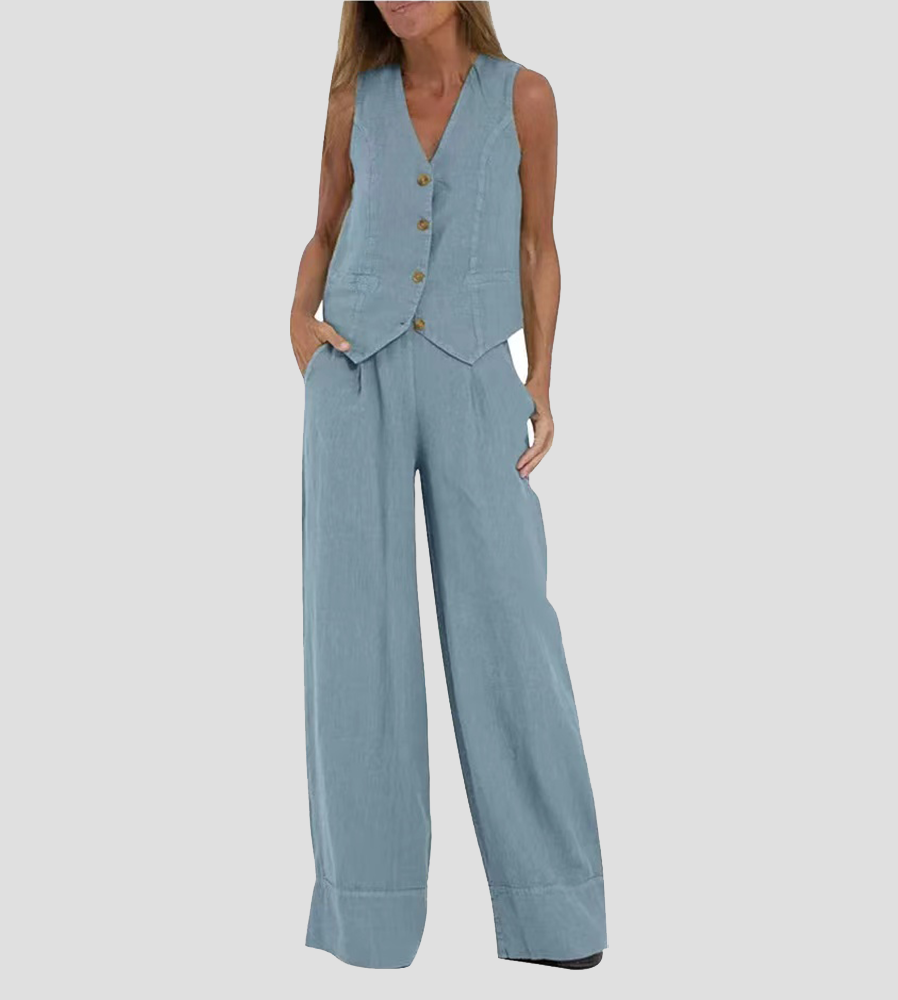Aira - Ensemble Gilet Met Knopen &amp; Brede Broek