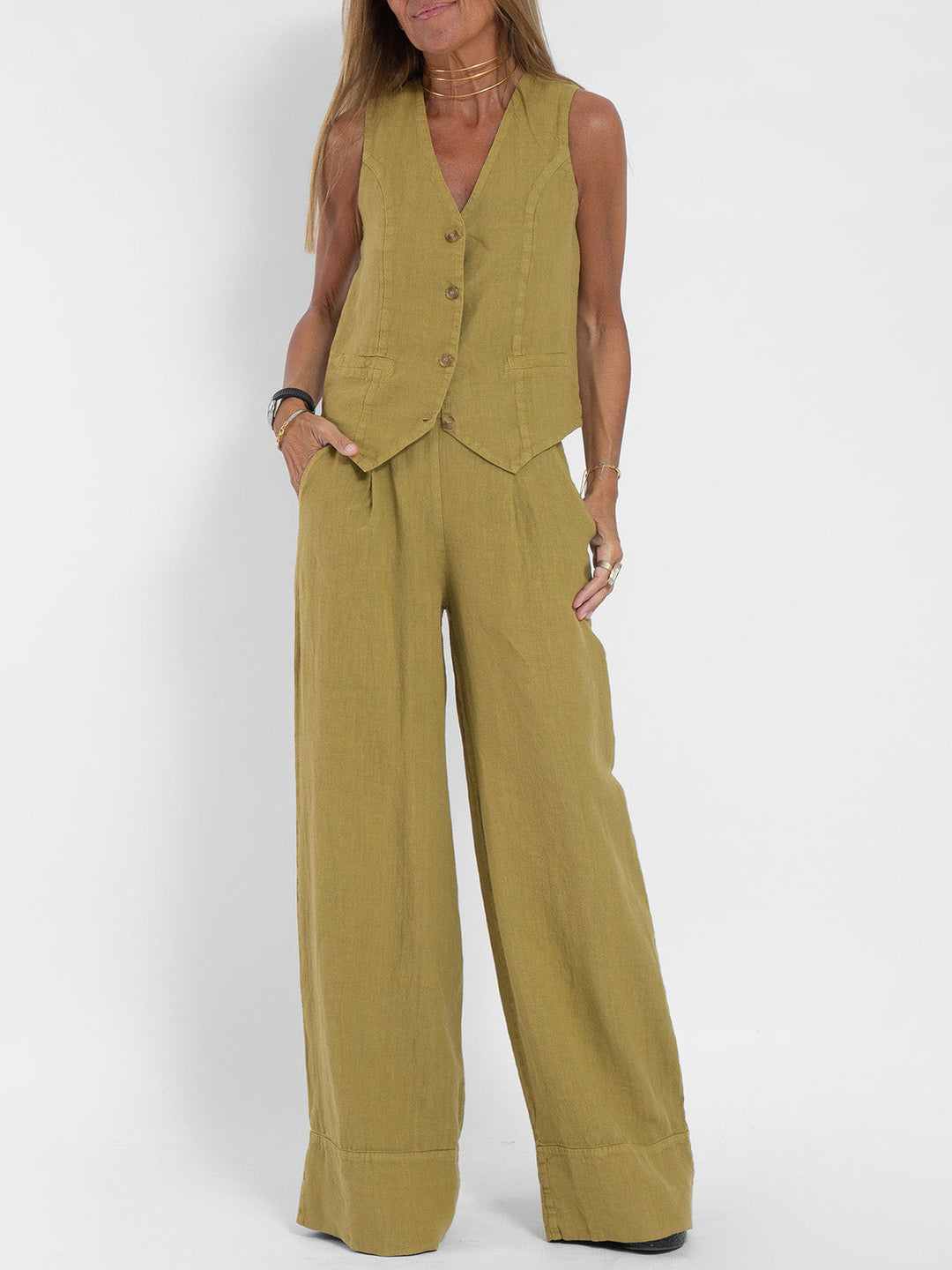 Aira - Ensemble Gilet Met Knopen &amp; Brede Broek