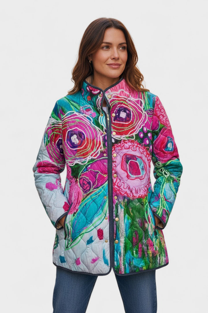 Roswitha™ | Gewatteerde jas met bloemen in roze