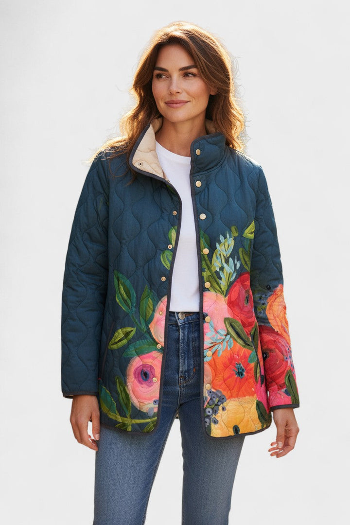 Wilma™ | Gewatteerde jas met bloemen op Marine