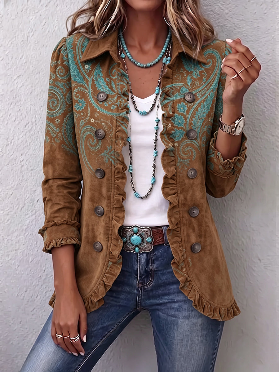 Ilse™ | Blazer in Bruin met Turquoise Paisley