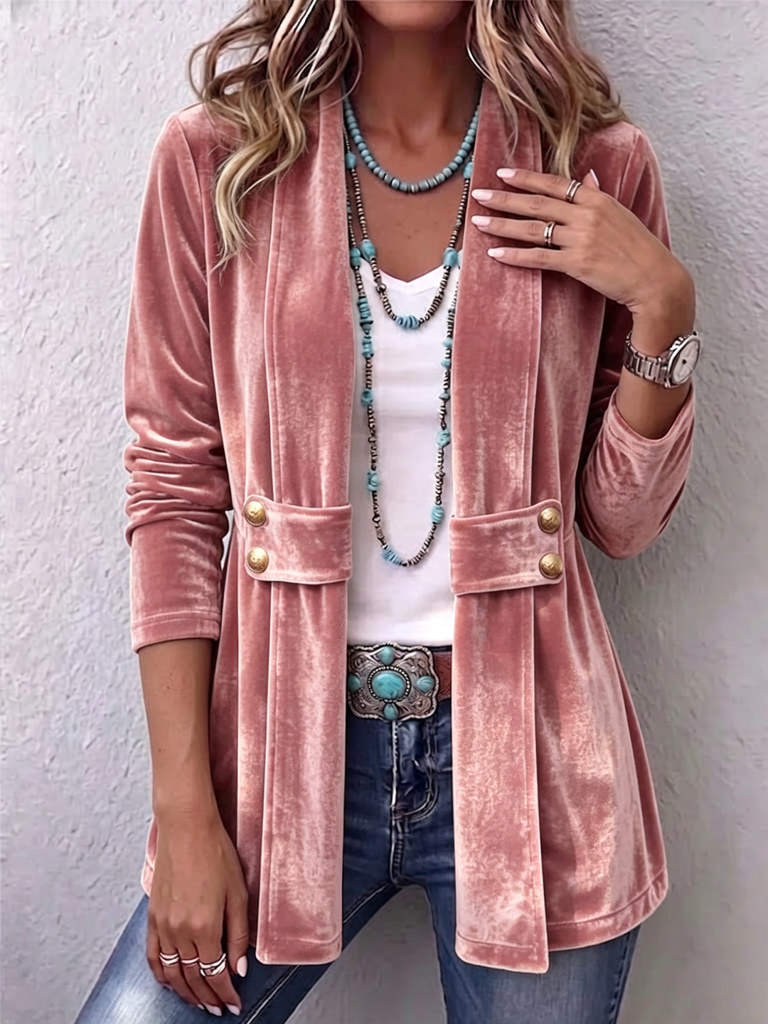 Katrin™ | Open Blazer met Glans
